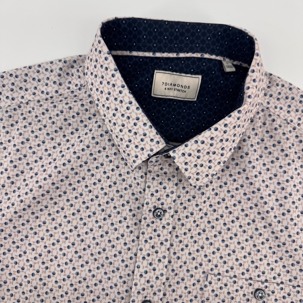 7 Diamonds Button Down Shirt Mens Large Blue Lunar Shift 4-Way Stretch Geometric
